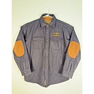 Yellowstone Dutton Ranch Men Button Up Shirt XL  Navy Wool Blend Flannel Patches